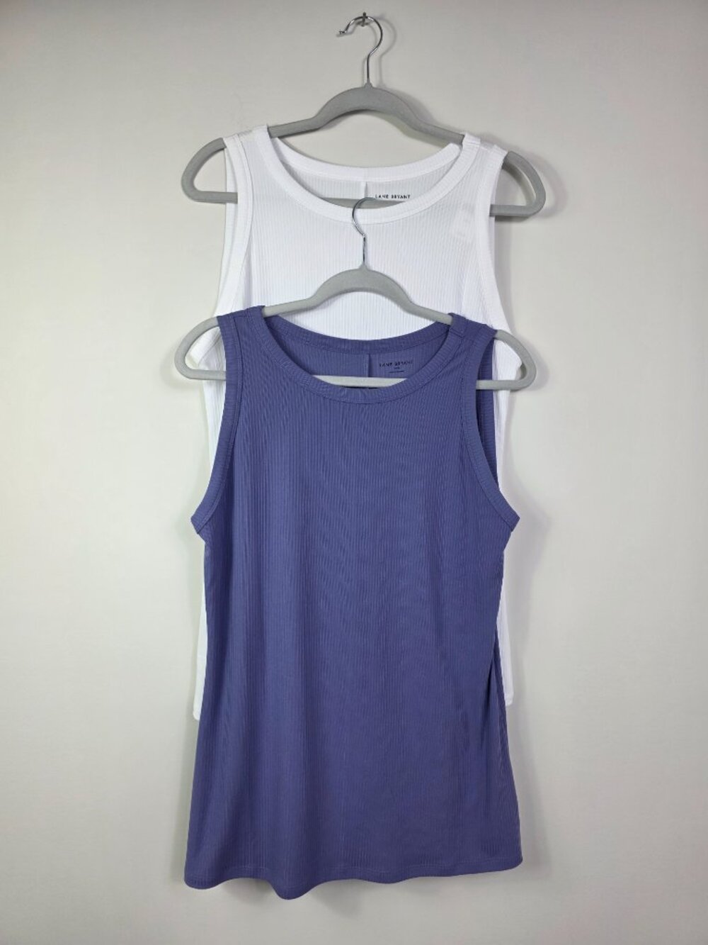 Lane Bryant High-Neck Rib Tank Size 14/16 Set of Two White Purple NEW with TAGS
